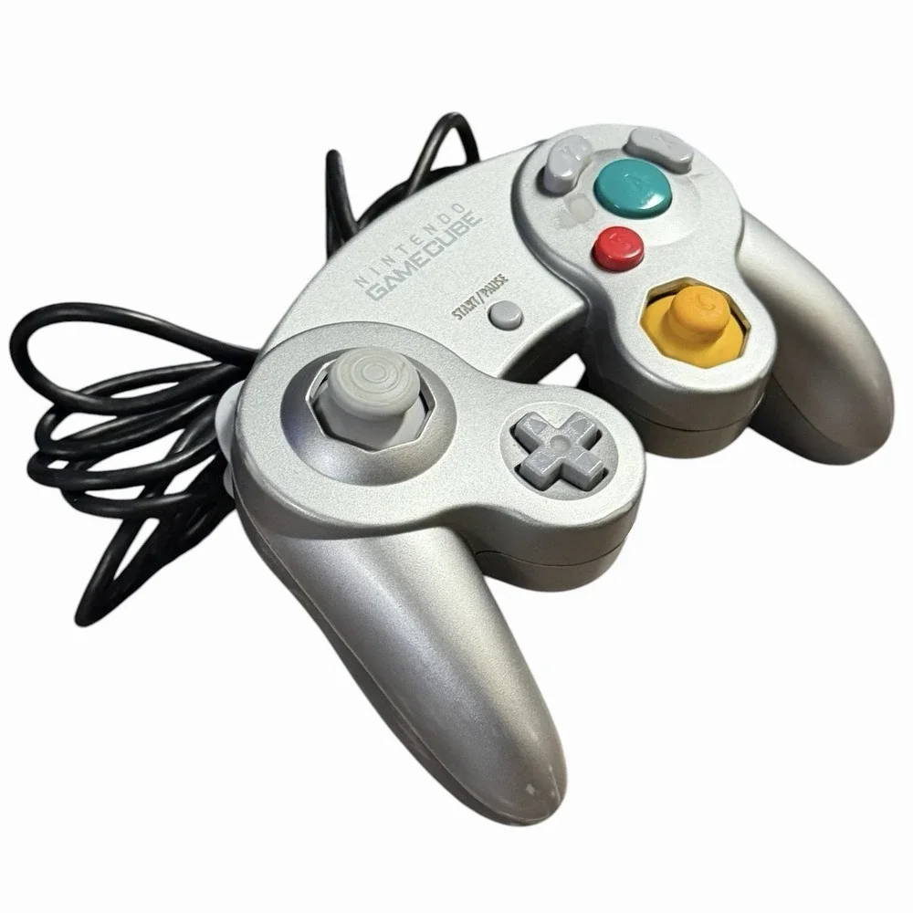 Nintendo GameCube OEM Silver Controller W/Gamestop Turbo Controller Lot (2) READ